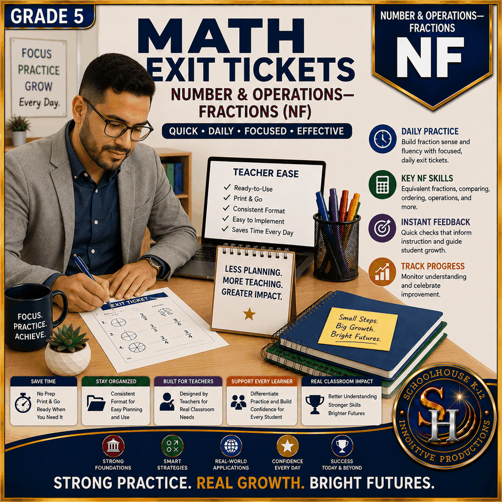 5th Grade Number & Operations—Fractions Math Exit Tickets cover