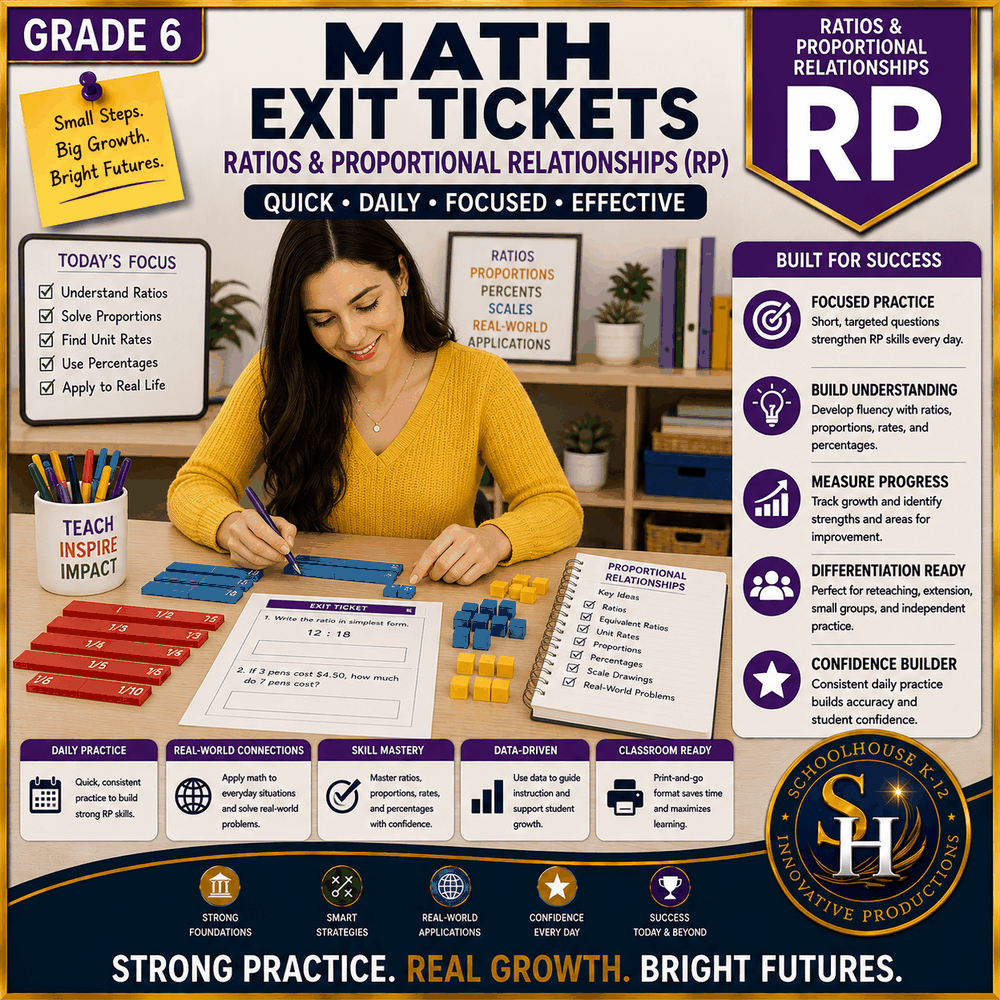 6th Grade Ratios & Proportional Relationships Math Exit Tickets cover