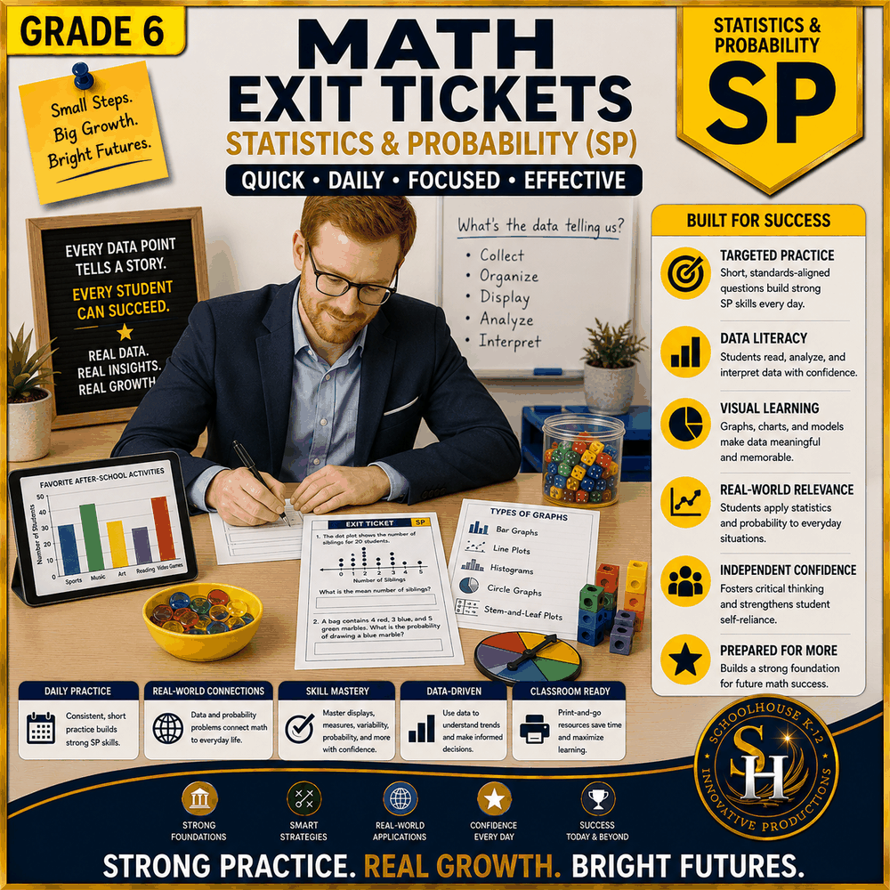 6th Grade Statistics & Probability Math Exit Tickets cover