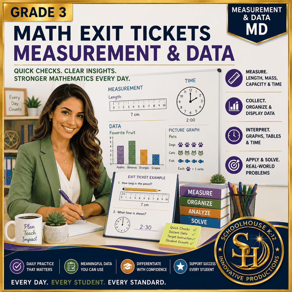 3rd Grade Measurement & Data Math Exit Tickets cover