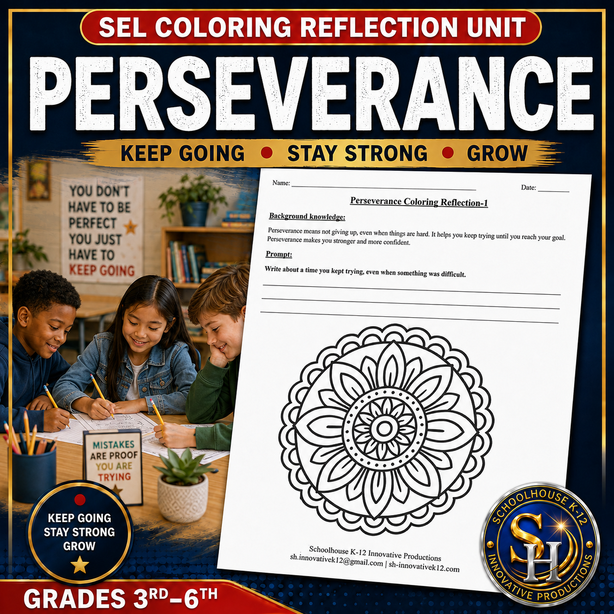 SEL Coloring Reflection Unit: Perseverance, Grades 3rd–6th