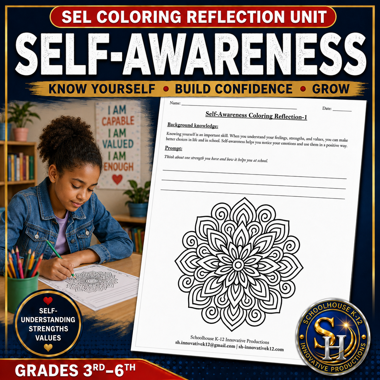 SEL Coloring Reflection Unit: Self-Awareness, Grades 3rd–6th