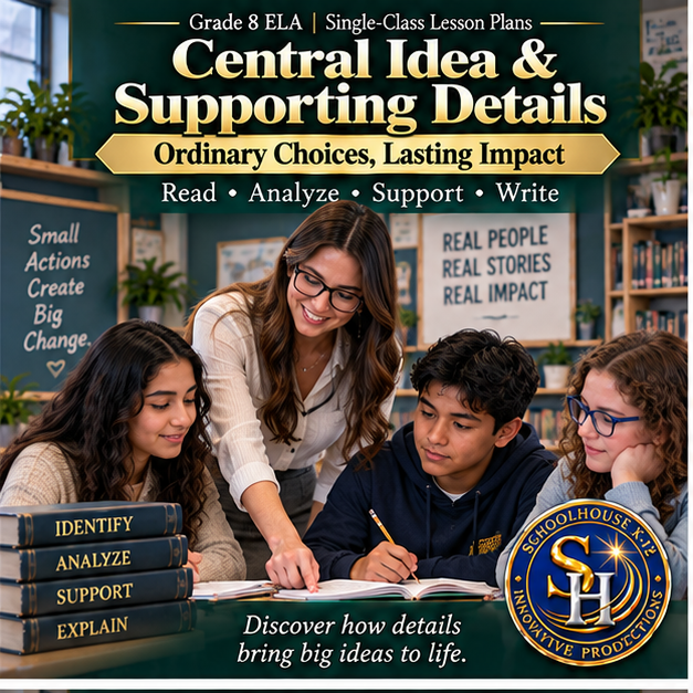 Central Idea & Supporting Details Grade 8 ELA cover