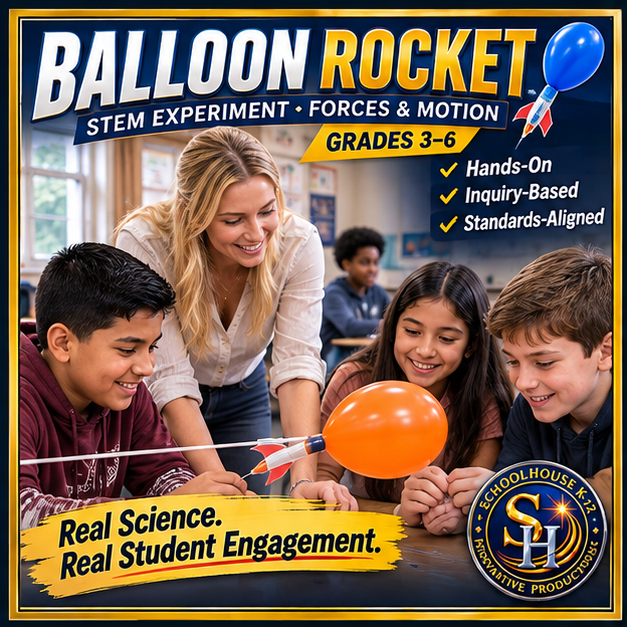 Balloon Rocket STEM Project cover, Grades 3rd–6th