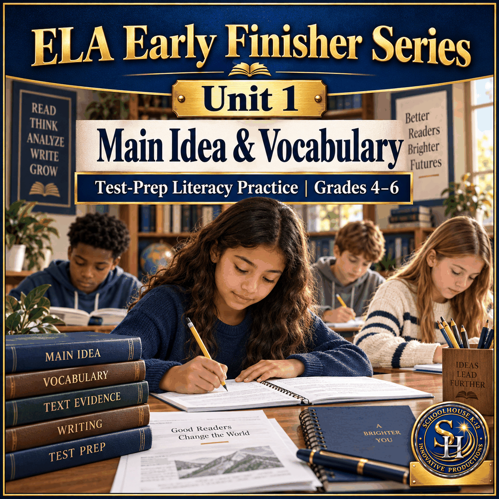 ELA Early Finisher Series Unit 1: Main Idea & Vocabulary, Grades 4th–6th