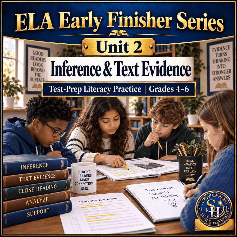 ELA Early Finisher Series Unit 2: Inference & Text Evidence, Grades 4th–6th