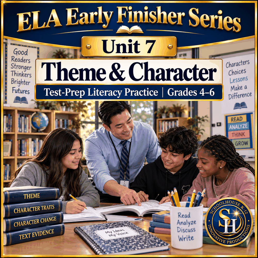 ELA Early Finisher Series Unit 7: Theme & Character, Grades 4th–6th
